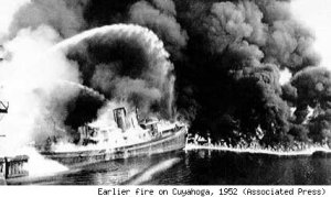 Cuyahoga River burns due to chemicals and pollution